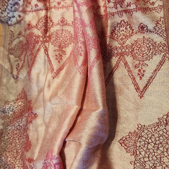 WOMENS PINK FLORAL SHOWL SCARF WITH FRINGES - Picture 10 of 10